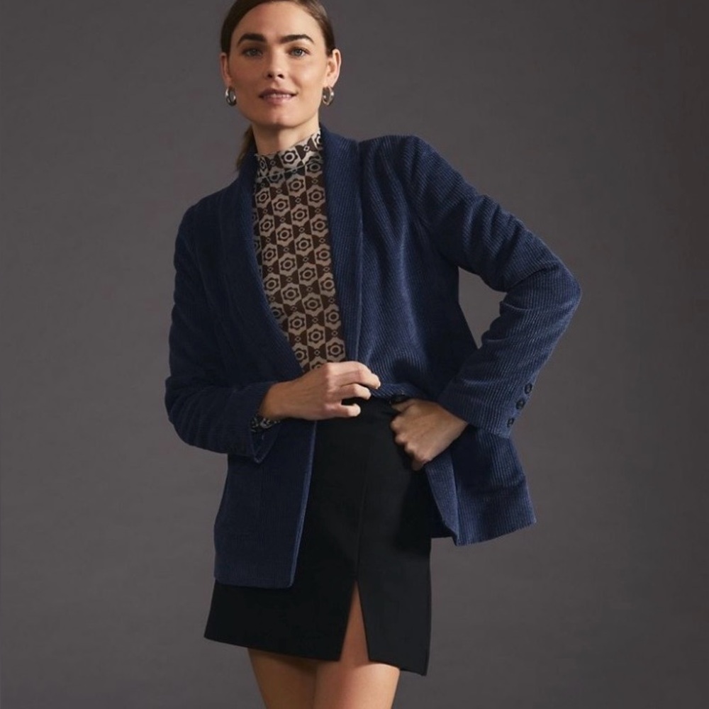 Current Air Blue Corduroy Blazer with Striped Lining